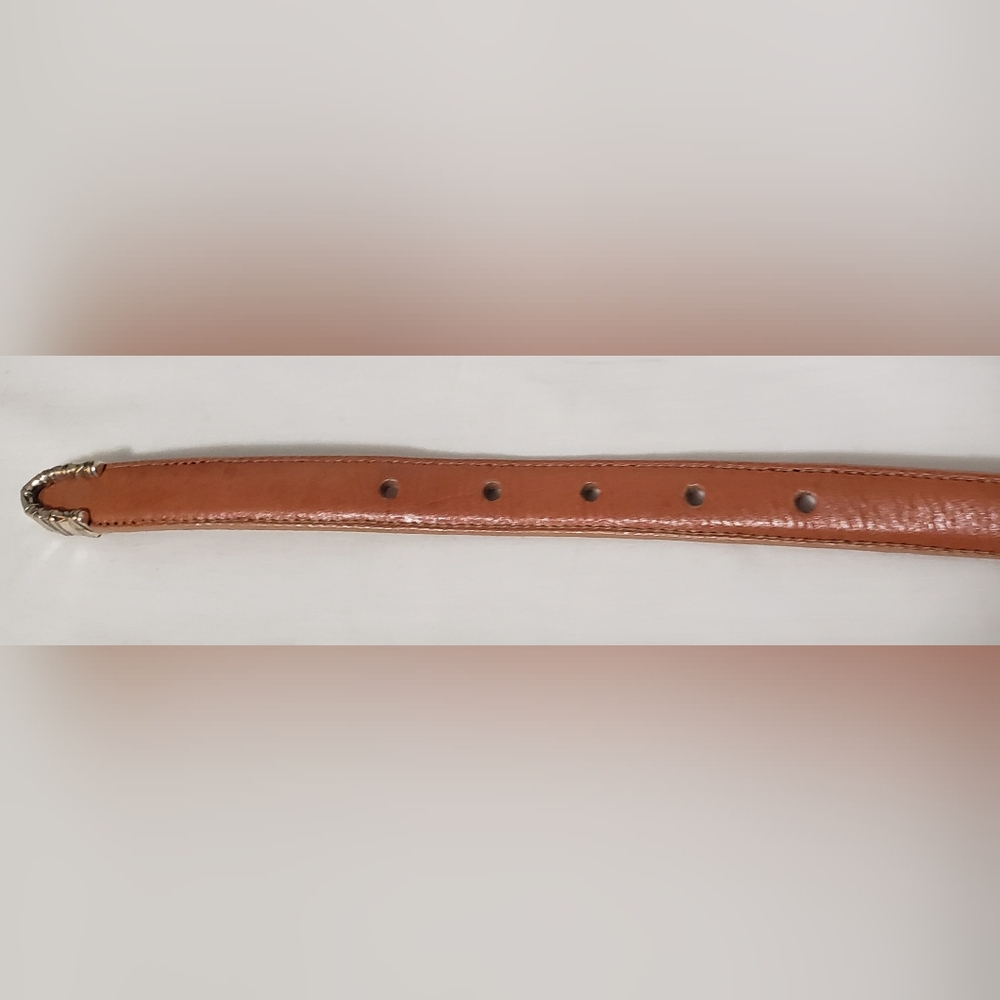 TALBOTS Belt Womens Size Small Tan Brown Leather Silvertone Buckle Western - Picture 9 of 14